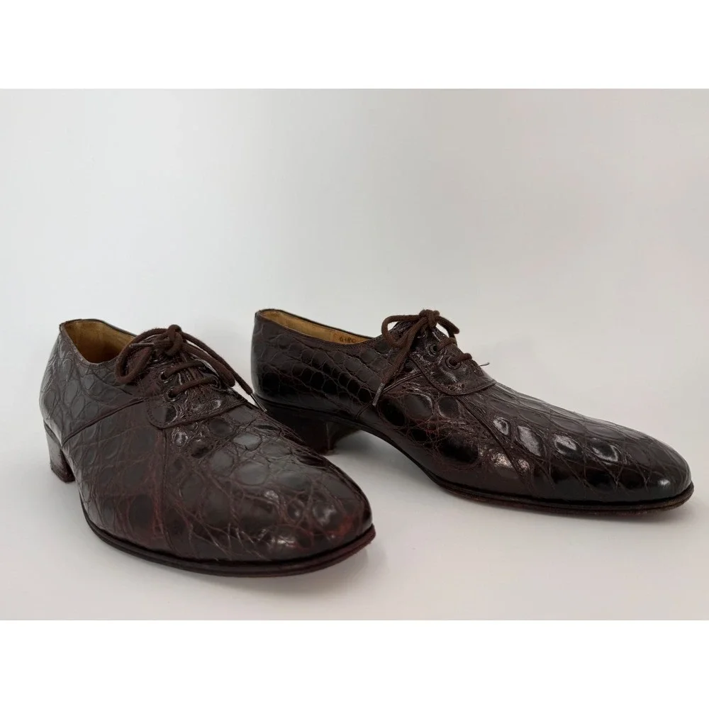 Traversi‎ by Fratelli Brown Alligator Crocodile Leather Oxfords Mens 8 D Italy